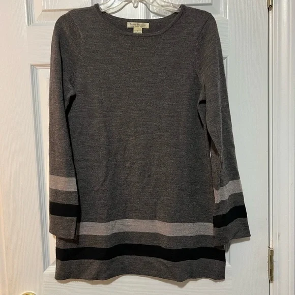 Grey and black sweater/tunic 100% merino wool - Picture 1 of 6